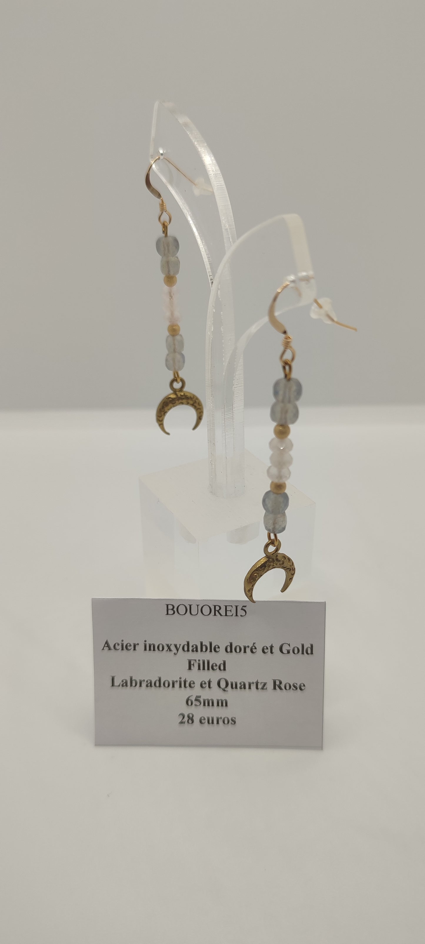 Boucles d'Oreilles Labradorite et Quartz Rose