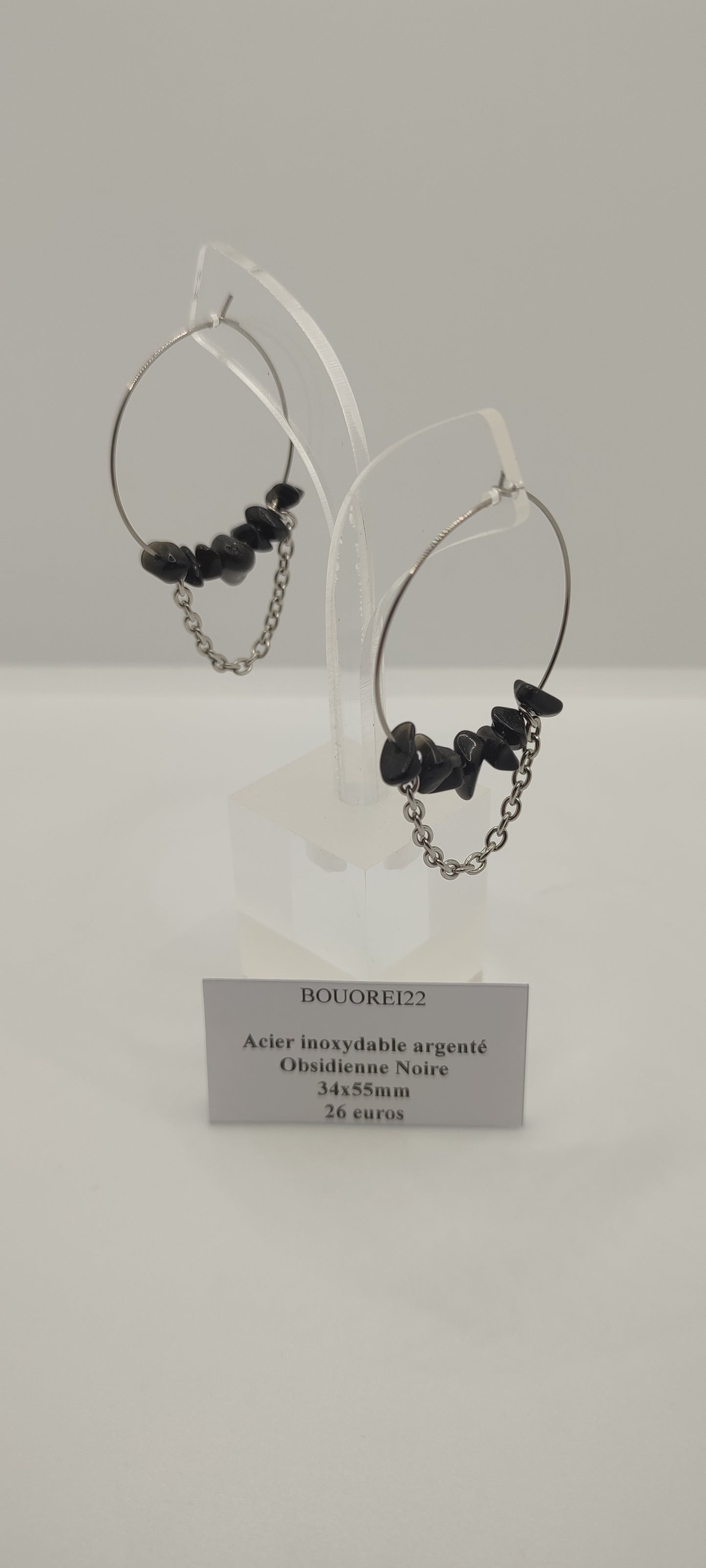 Boucles d'Oreilles Obsidienne Noire