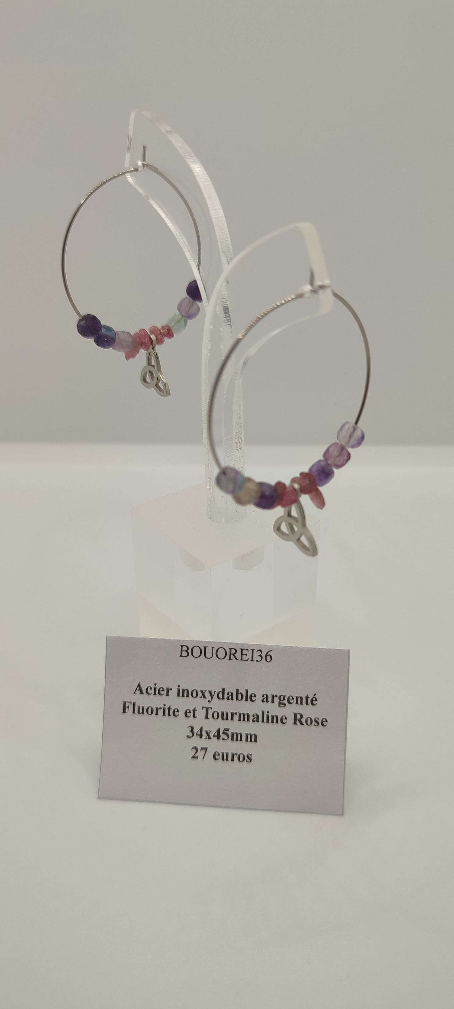 Boucles d'Oreilles Fluorite et Tourmaline Rose