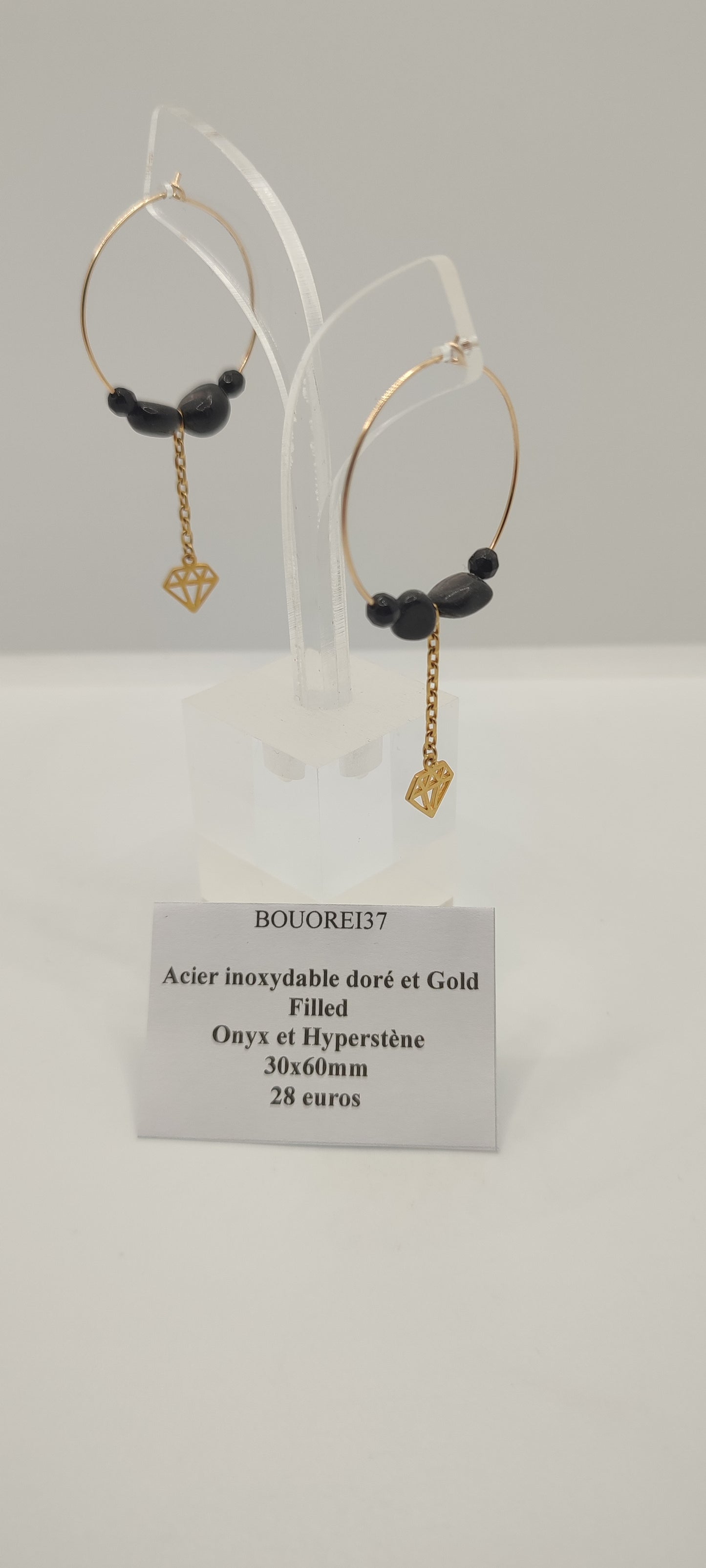 Boucles d'Oreilles Onyx et Hyperstène