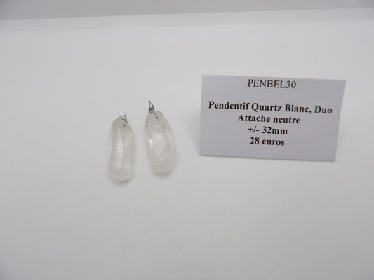 Pendentif Duo Quartz Blanc