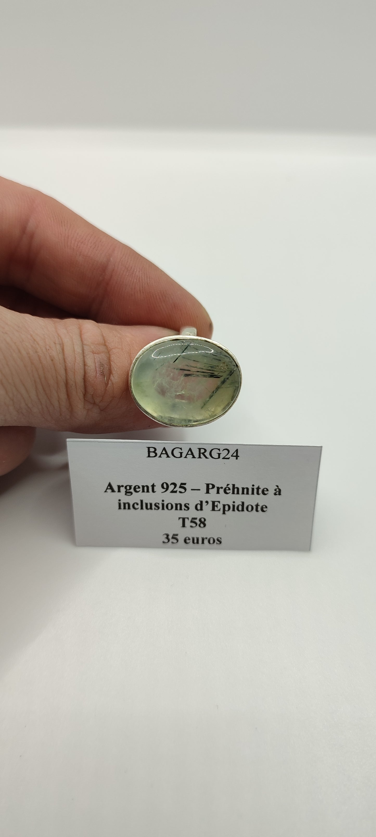 Bague Préhnite à inclusions d'épidote