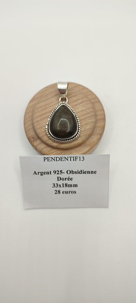 Pendentif Obsidienne Dorée