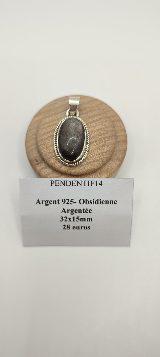 Pendentif Obsidienne Argentée