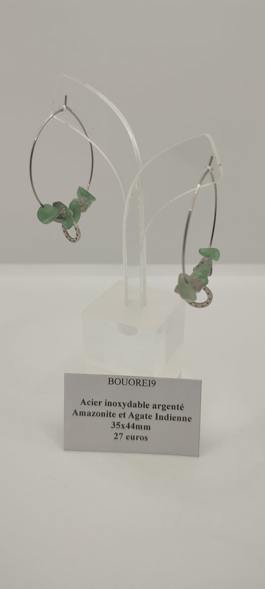 Boucles d'Oreilles Amazonite et Agate Indienne