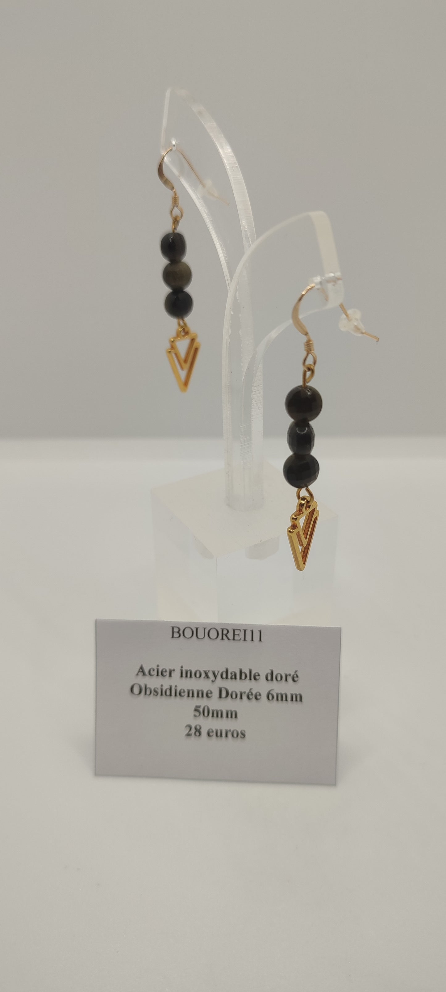 Boucles d'Oreilles Obsidienne Dorée