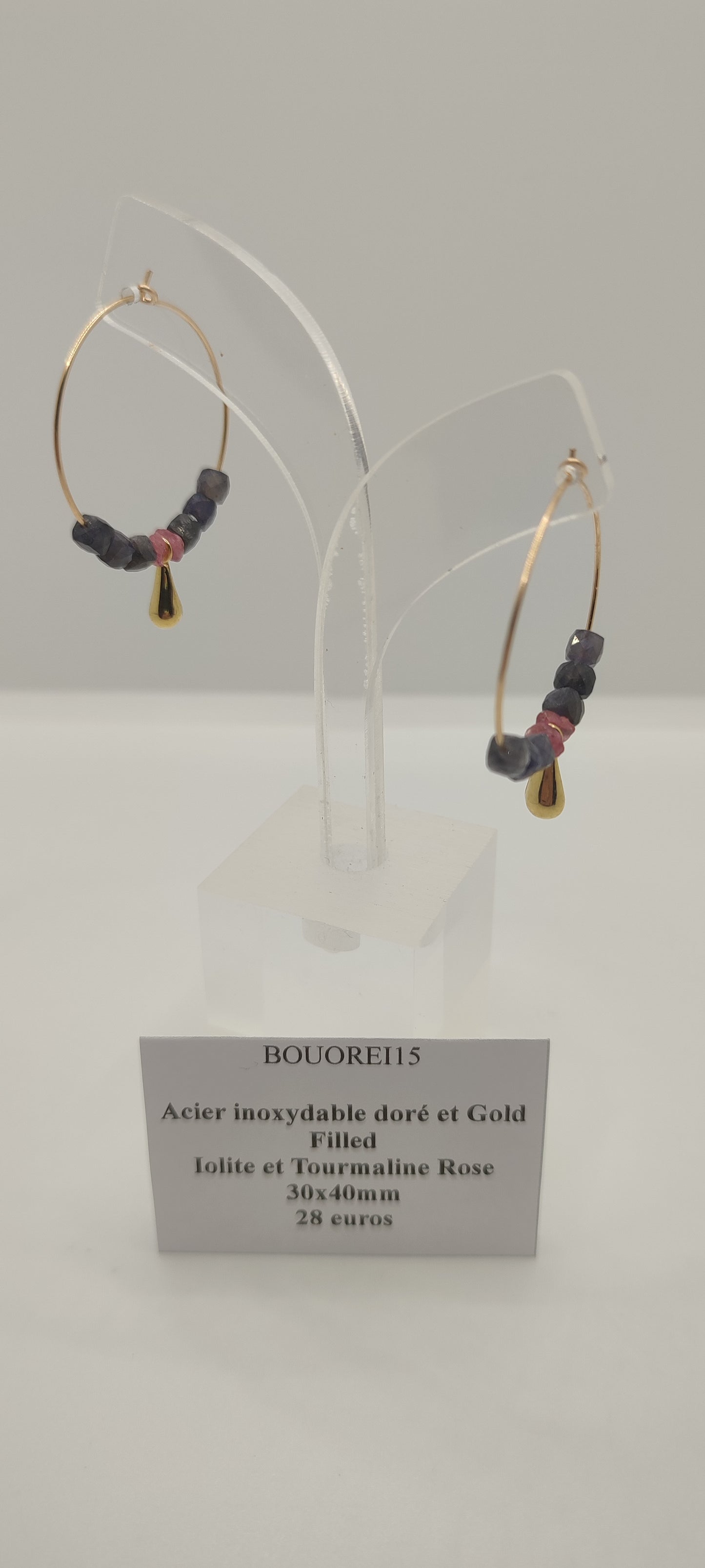 Boucles d'Oreilles Iolite et Tourmaline Rose