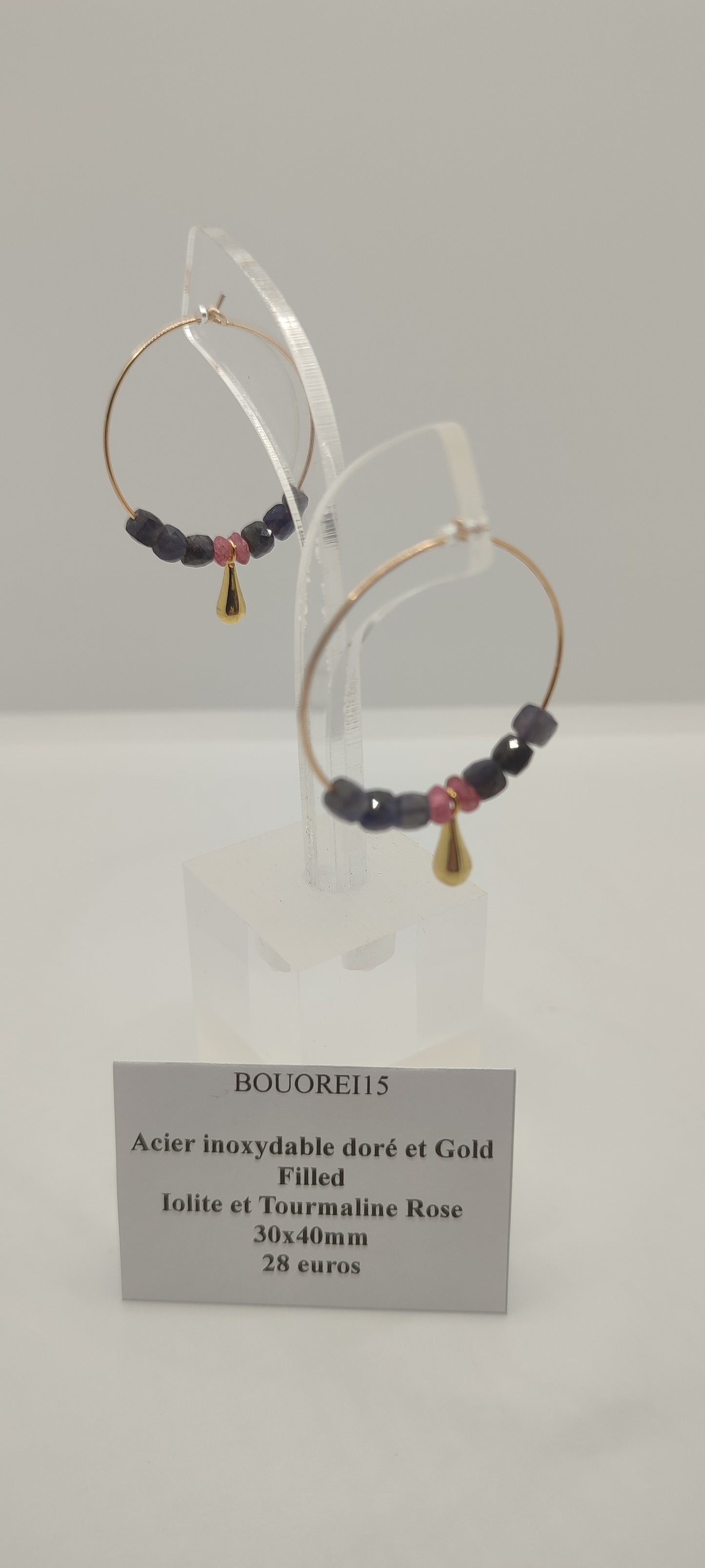 Boucles d'Oreilles Iolite et Tourmaline Rose