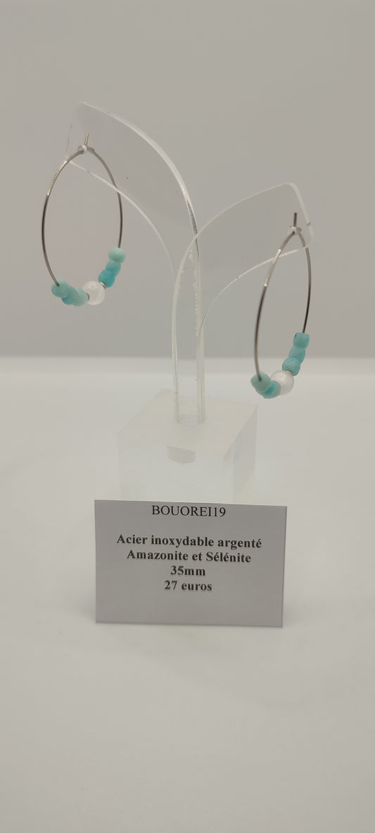 Boucles d'Oreilles Amazonite et Sélénite