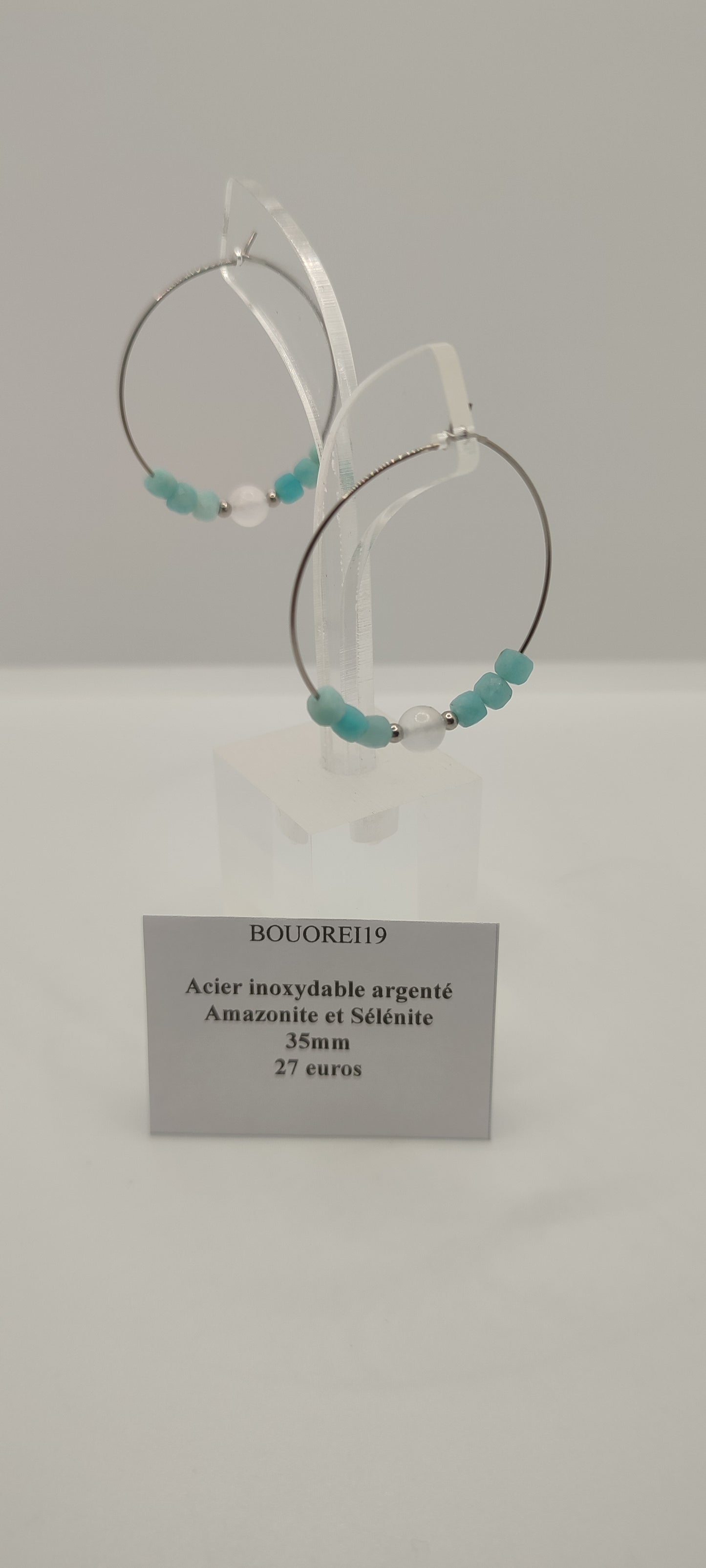 Boucles d'Oreilles Amazonite et Sélénite