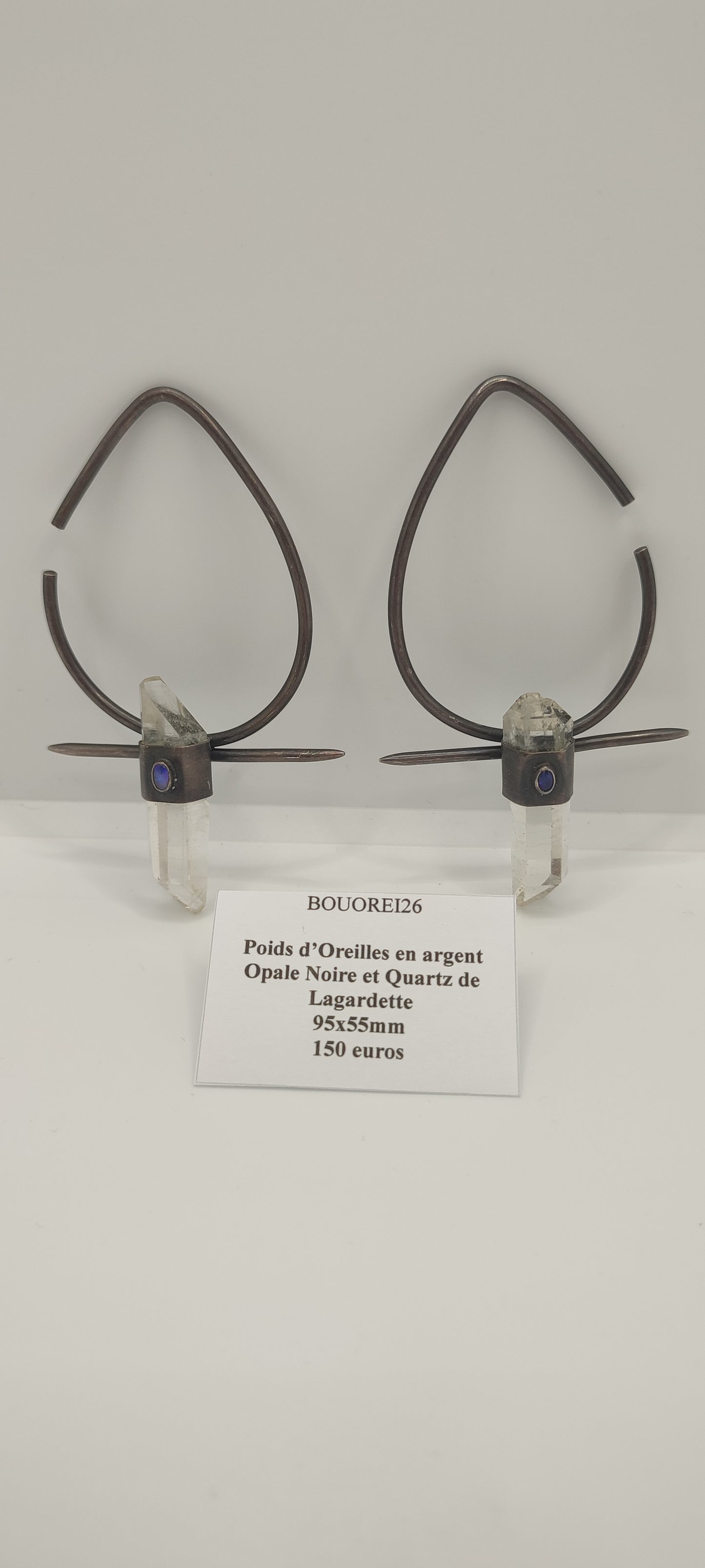 Poids d'Oreilles Opale Noire et Quartz de Lagardette