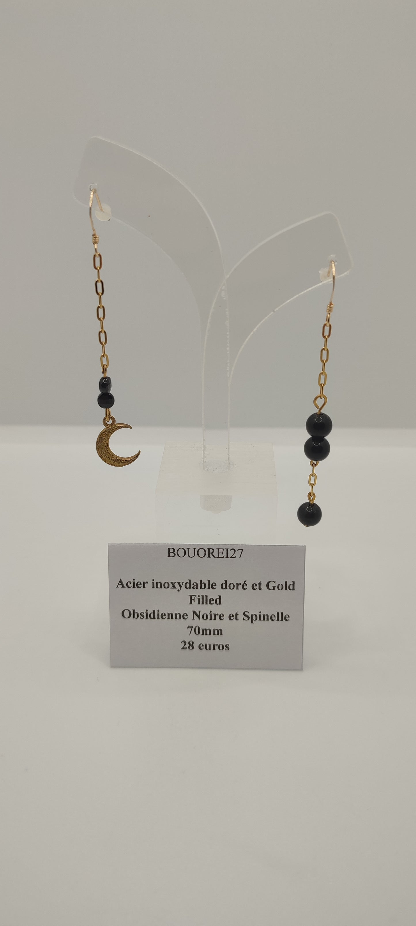 Boucles d'Oreilles Obsidienne Noire et Spinelle