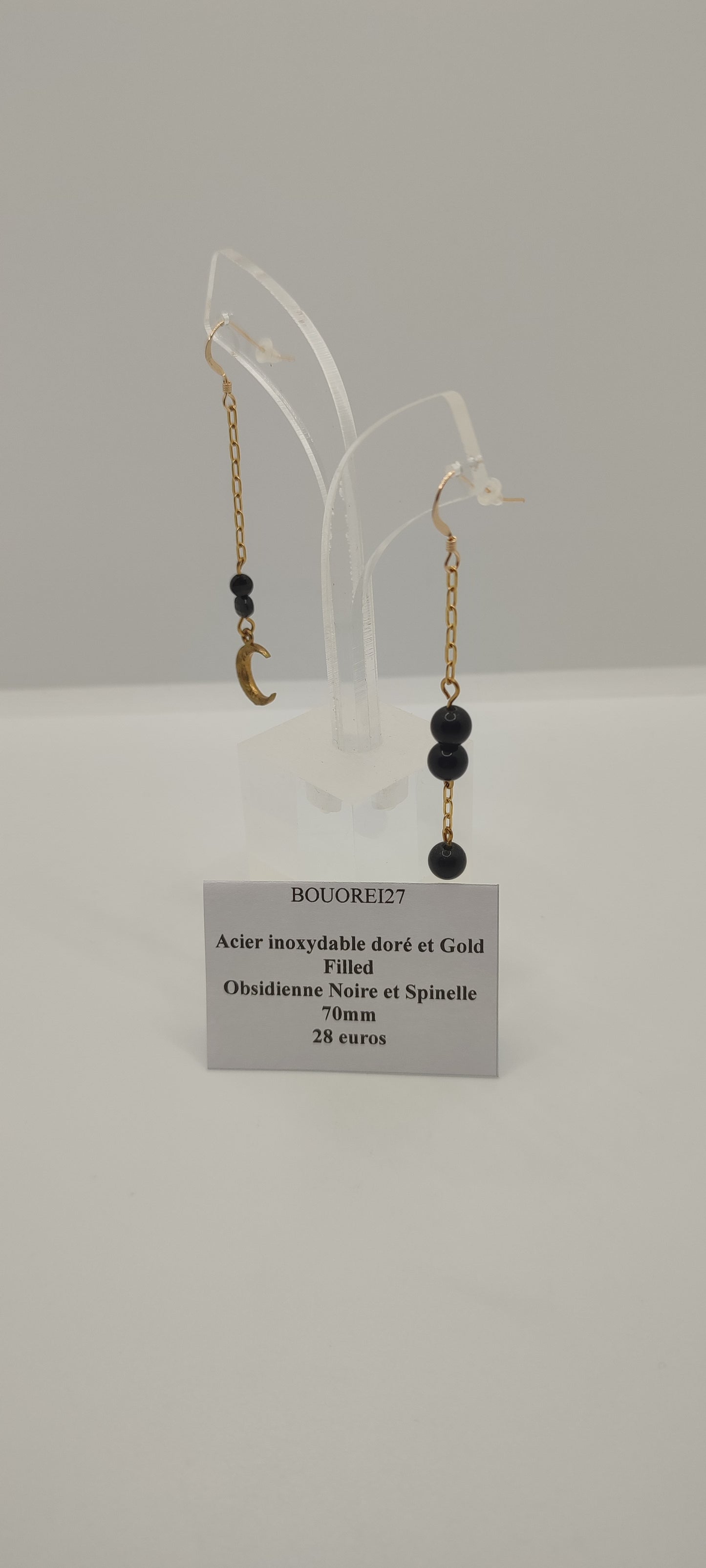 Boucles d'Oreilles Obsidienne Noire et Spinelle