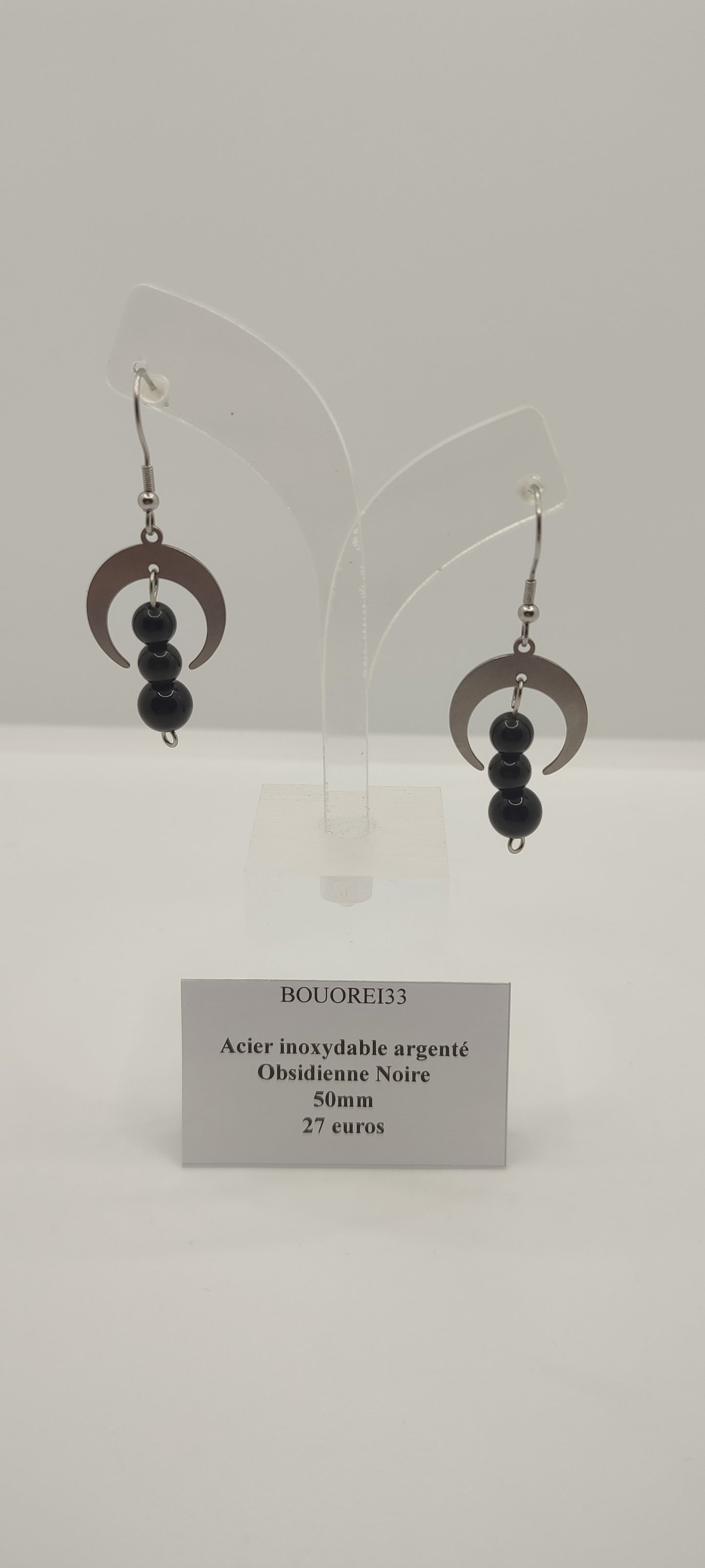 Boucles d'Oreilles Obsidienne Noire