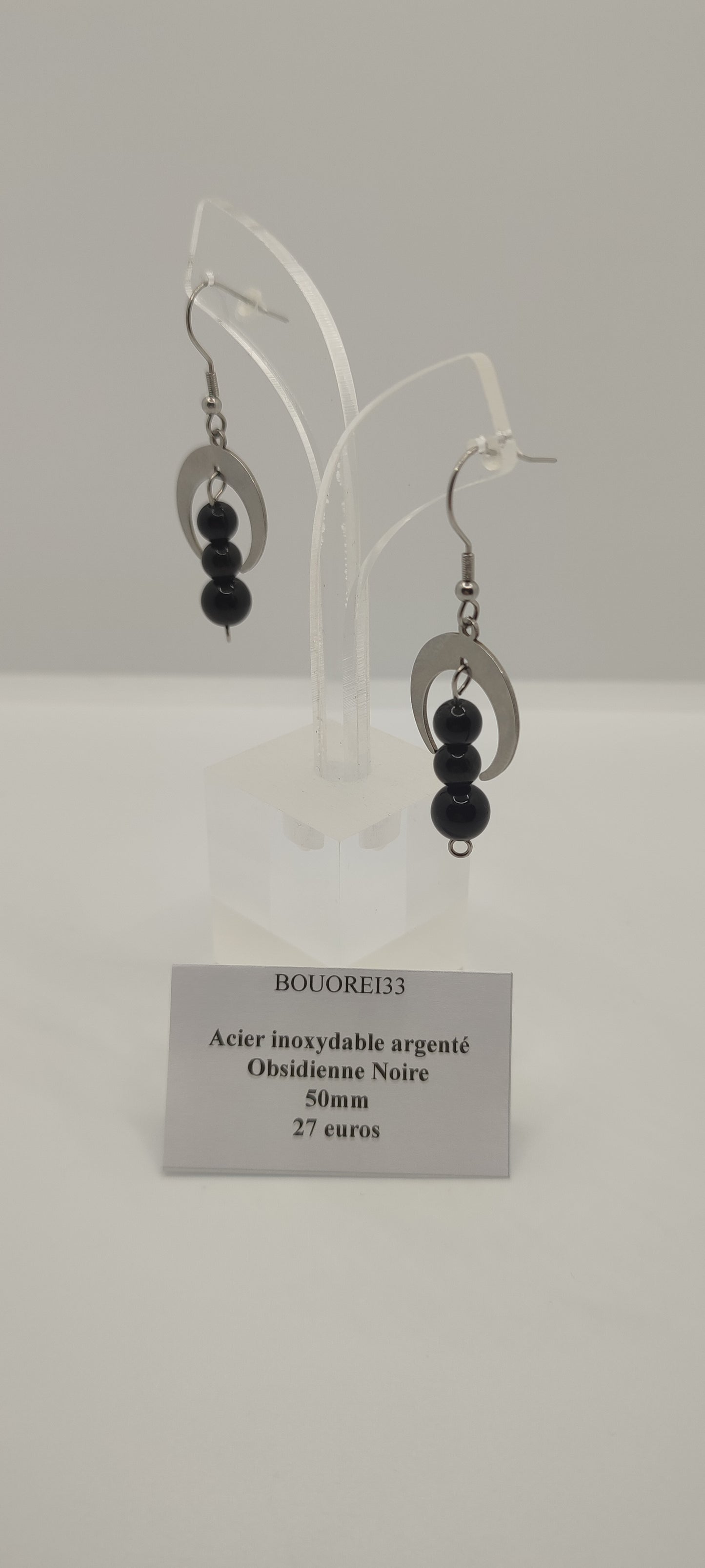 Boucles d'Oreilles Obsidienne Noire