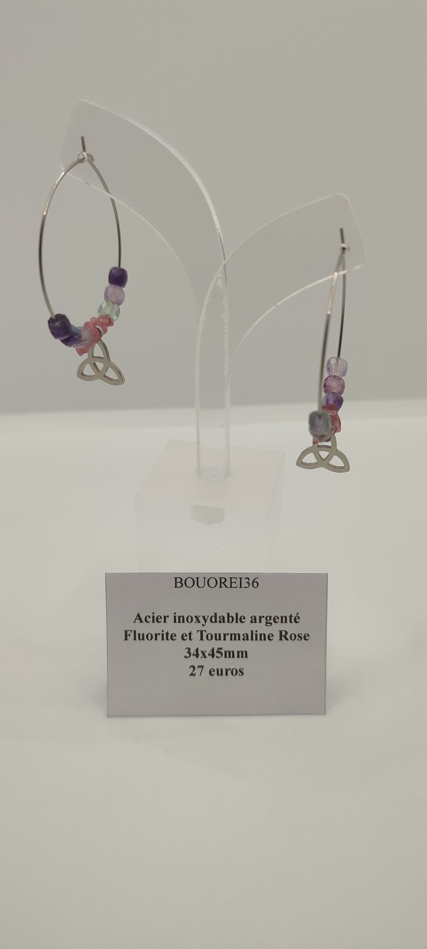 Boucles d'Oreilles Fluorite et Tourmaline Rose