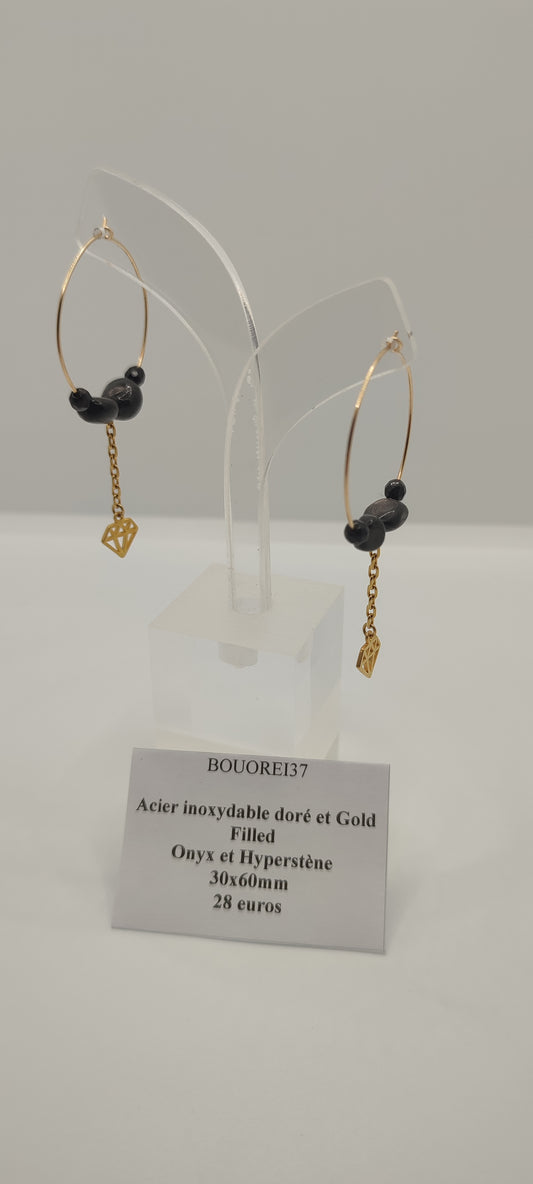 Boucles d'Oreilles Onyx et Hyperstène