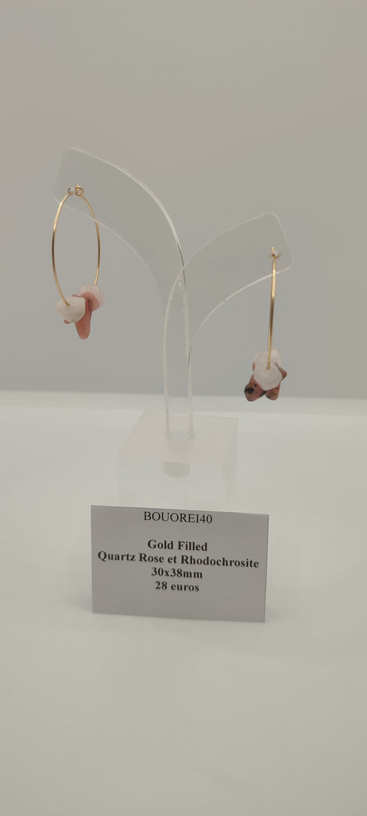 Boucles d'Oreilles Quartz Rose et Rhodochrosite