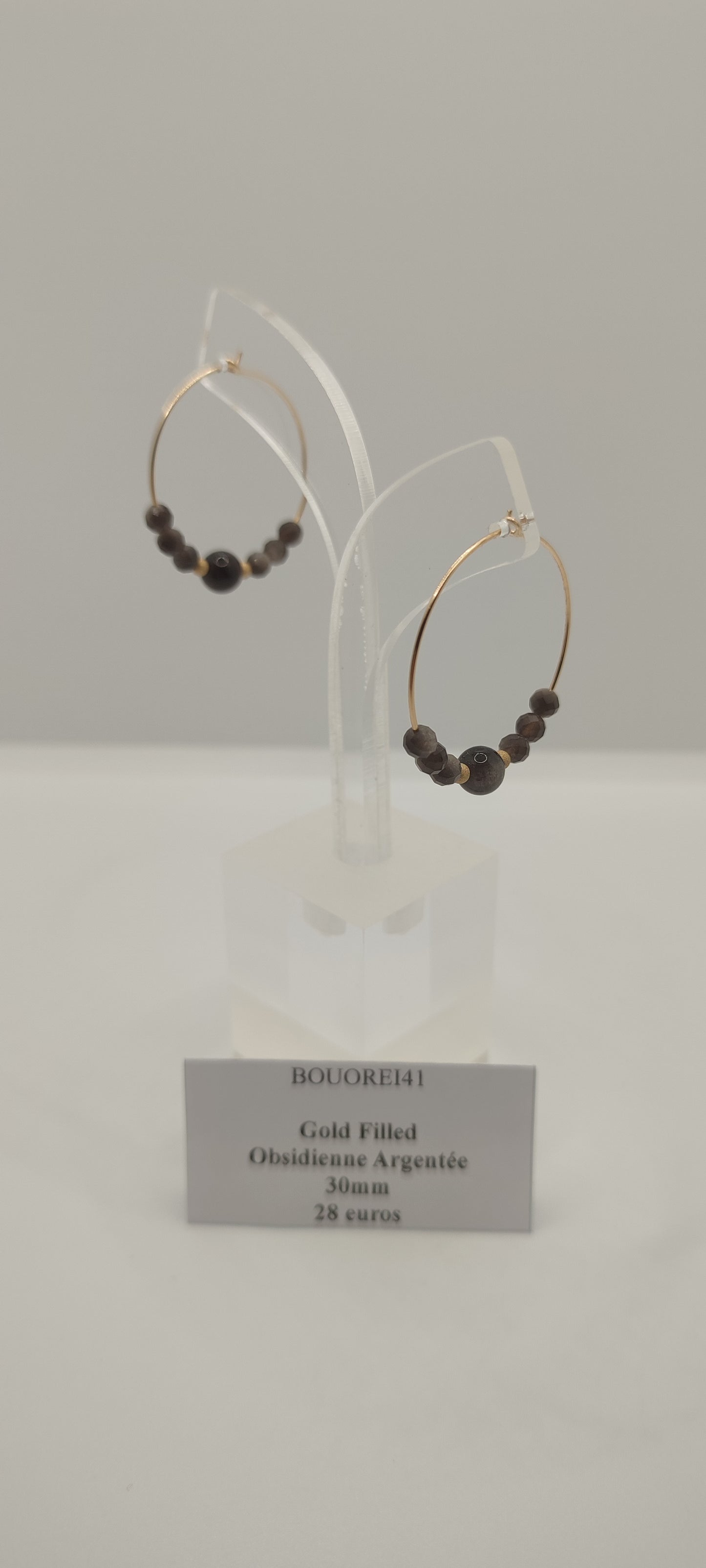 Boucles d'Oreilles Obsidienne Argentée