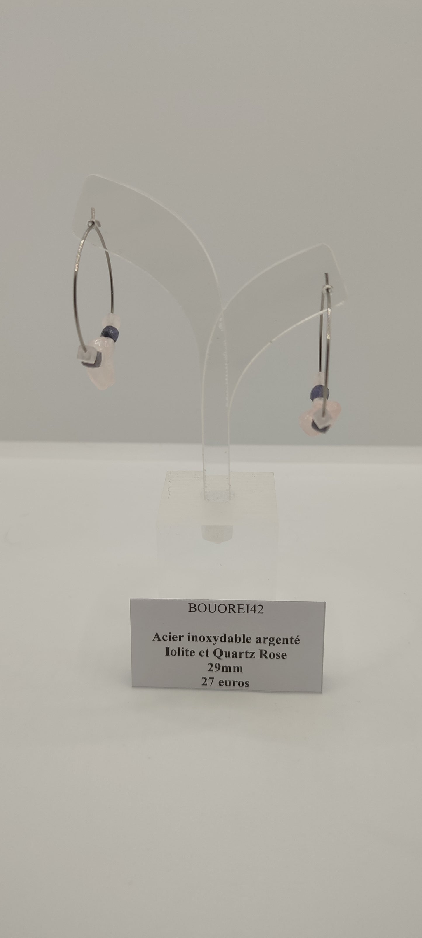 Boucles d'Oreilles Iolite et Quartz Rose