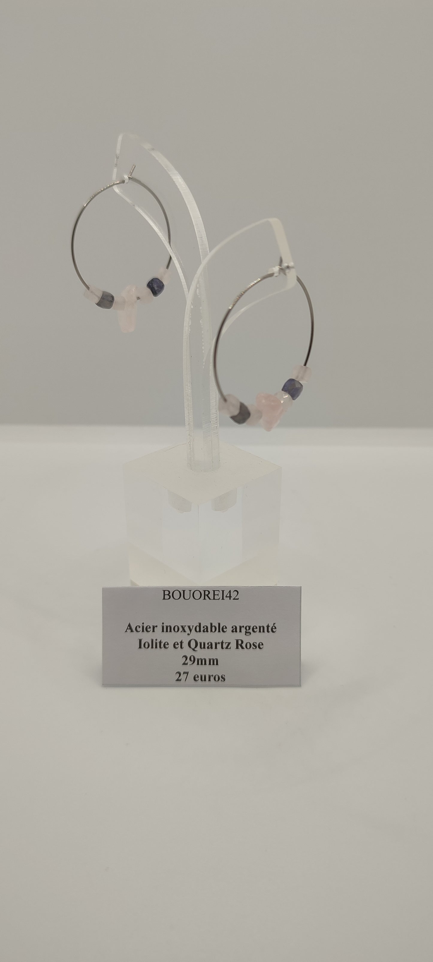 Boucles d'Oreilles Iolite et Quartz Rose